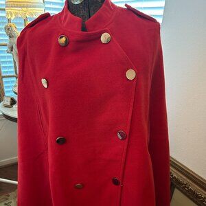 Christmas red double-breasted cape coat